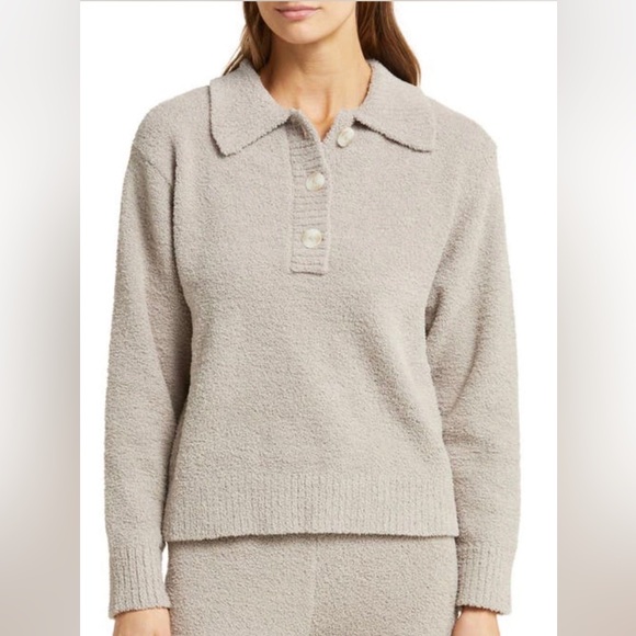 UGG Sweaters - Ugg mowery fleece sweater polo shirt top beige tan granite S